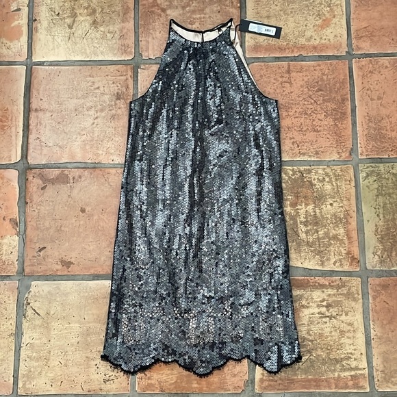 KOBI HALPERIN Maya Sequin and Lace Overlay Cocktail Dress Black Size S MSRP$798 - Picture 3 of 12